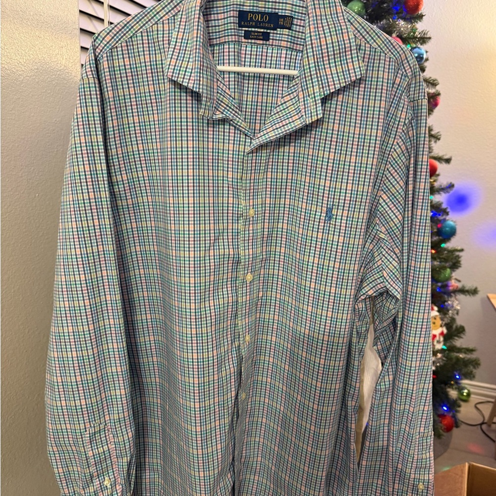 Polo by Ralph Lauren Men's Blue and Red Checkered Shirt